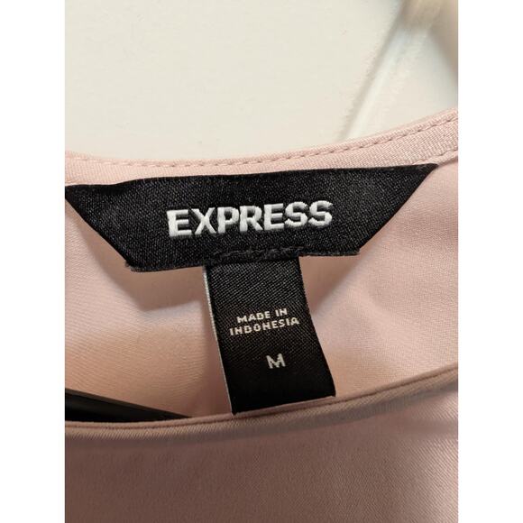 Express Satin Crew Neck Puff Sleeve Wrap Top Mauve Pink Size M Casual Work - Picture 4 of 10